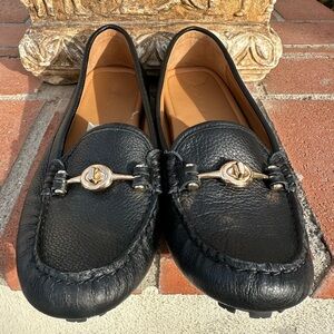 Coach Black Leather Loafers with Gold Hardware
